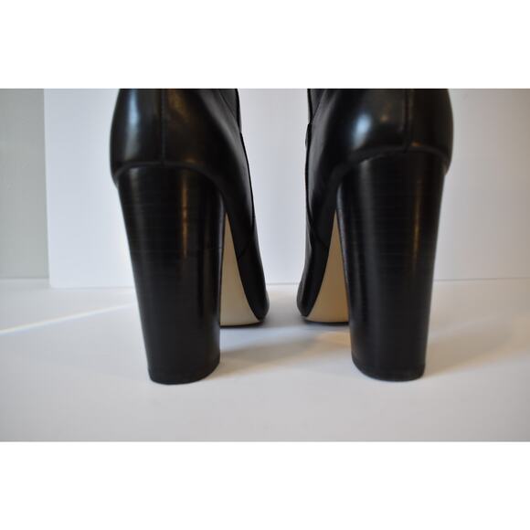 Saks Fifth Avenue Black Tall Boots Size 7M Leather Zipper Ribbon - Picture 5 of 13